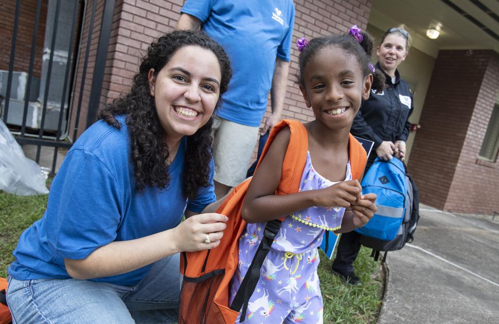 Valero Volunteers distributed backpacks to neighborhood children