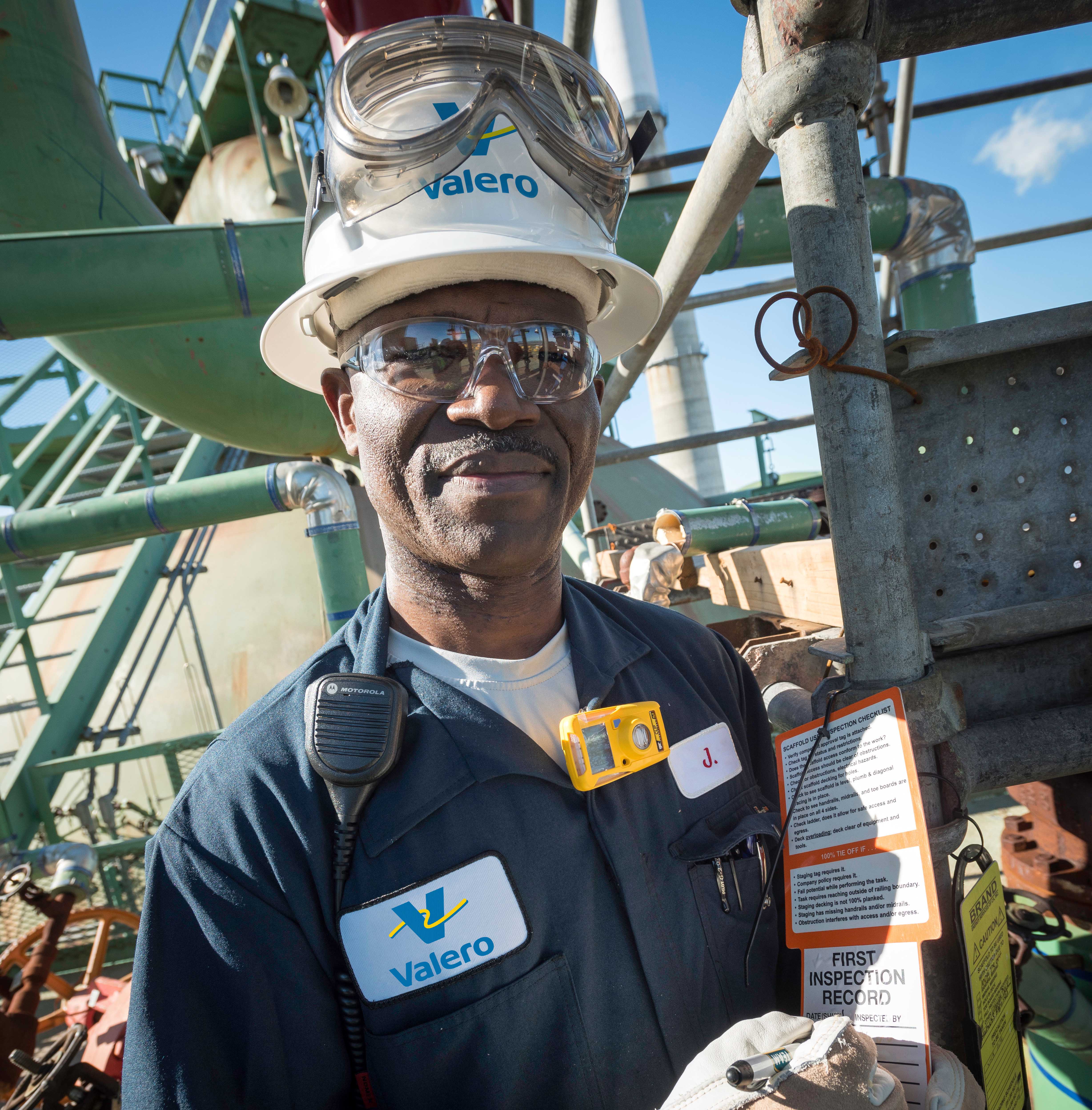 Valero refinery employee doing safety inspection