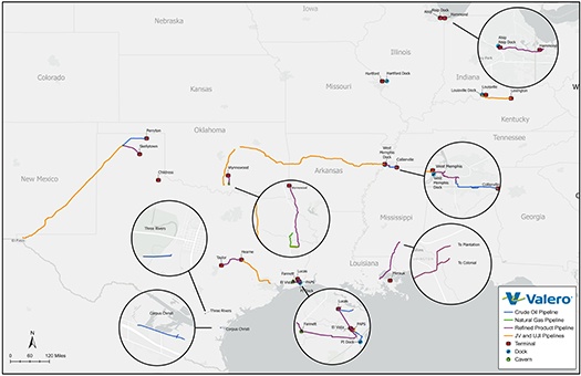 Valero Pipelines & Terminals Map