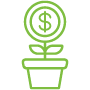 Icon of a flower pot with a dollar sign in the flower