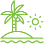 Icon of a beach with water, a palm tree, and the sun