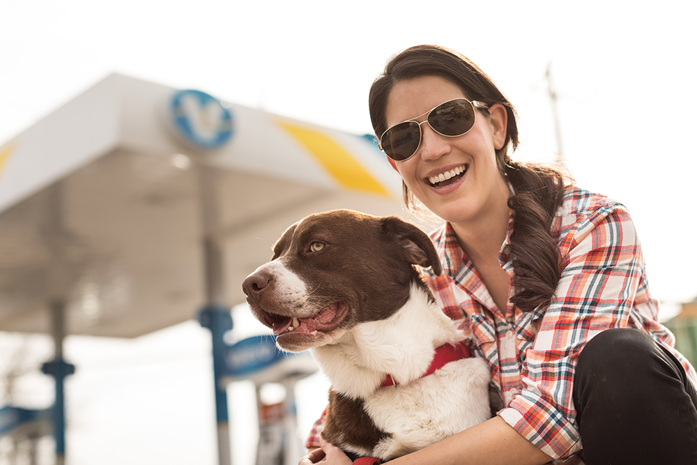 Dog and Lady at Gas Station