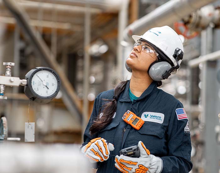 A Valero employee monitors equipment at the Meraux refinery.