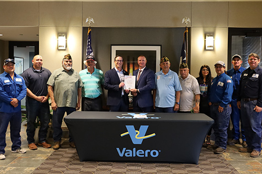 Veterans with the Military Order of the Purple Heart stand together with Valero employees to designate Valero Corpus Christi as a Purple Heart Refinery.