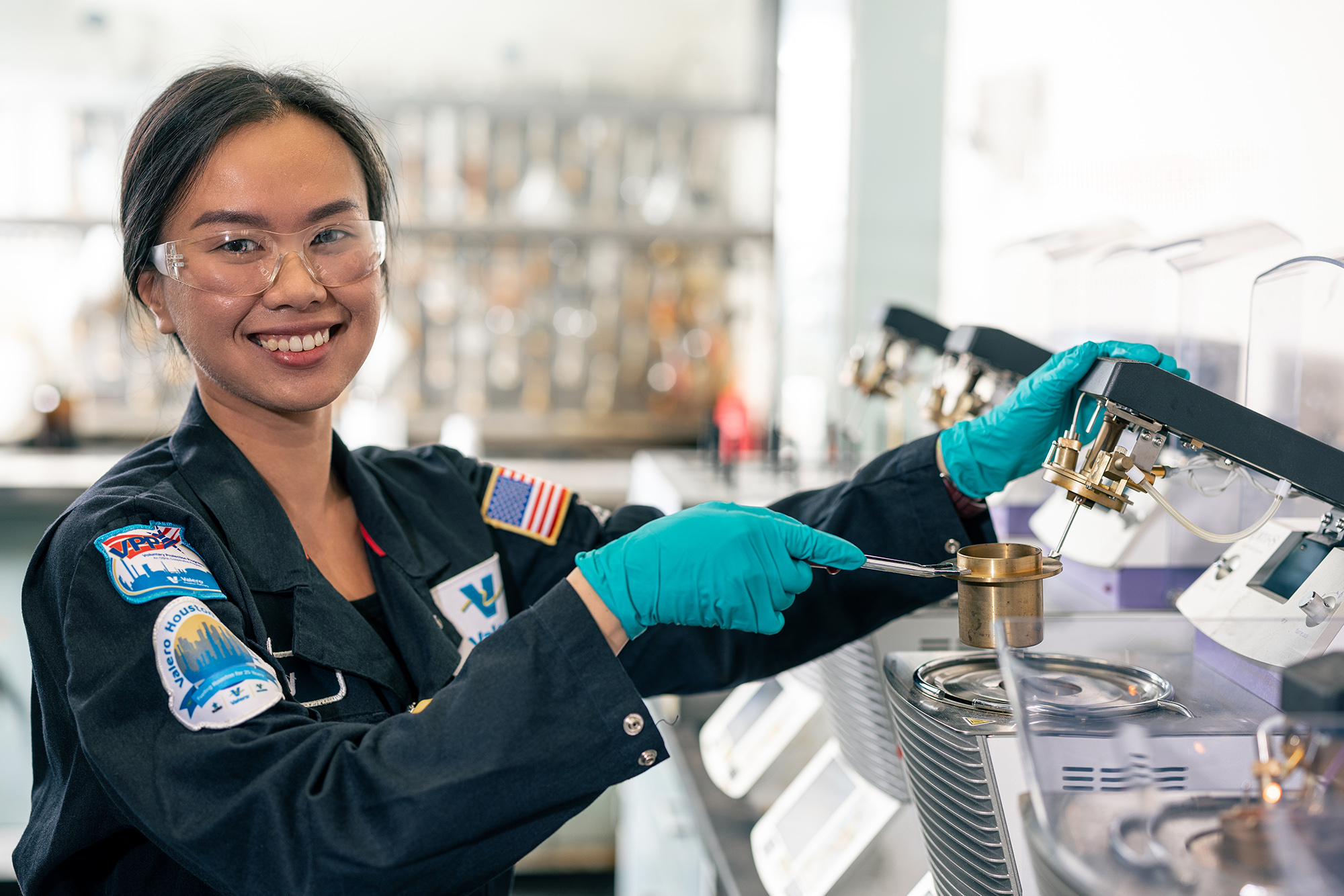 Valero employee in the lab at the Houston Refinery