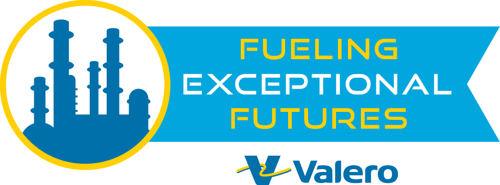 An illustration of a refinery. To the right, text reads: "Fueling Exceptional Futures." The Valero logo is beneath this text.