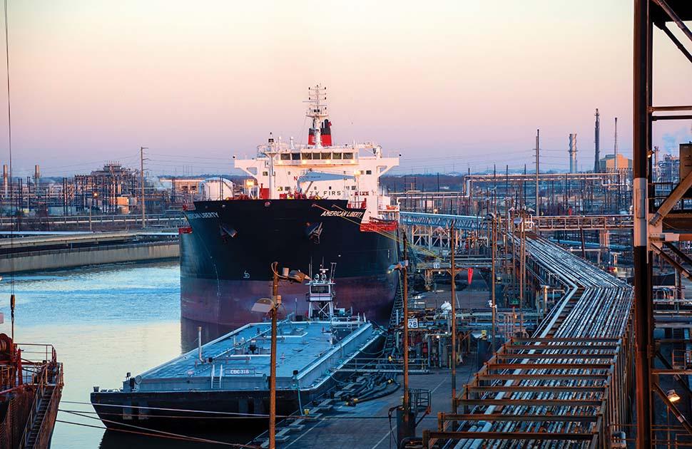 port arthur refinery dock at dusk