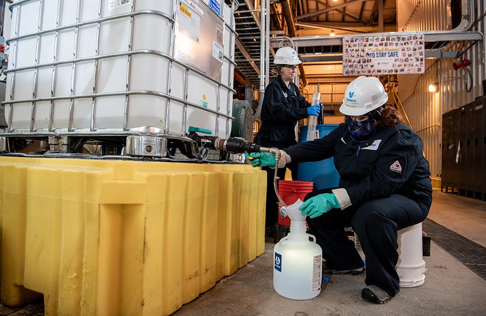 Valero Hartley employees make hand sanitizer