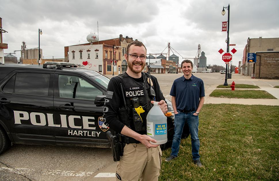 Valero Hartley volunteer delivers hand sanitizer to Hartley police