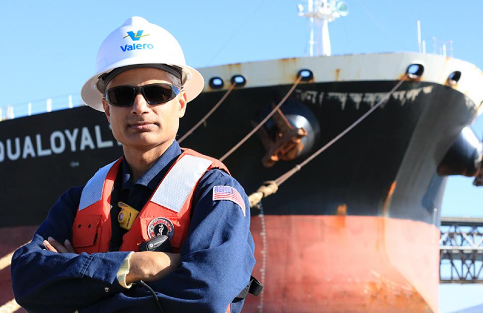 Operator working near marine cargo area