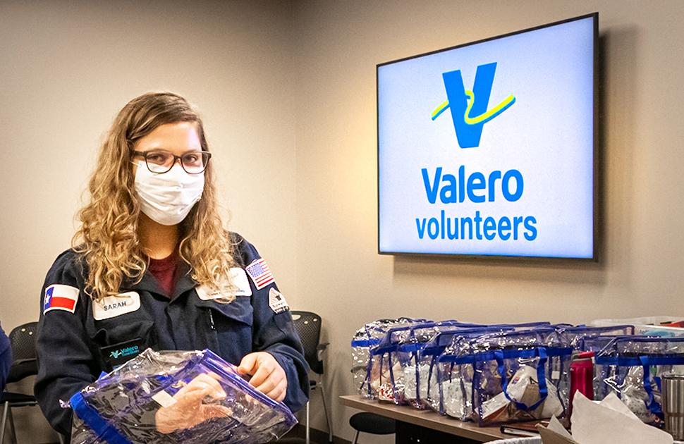 Valero volunteer assembles hygiene kits