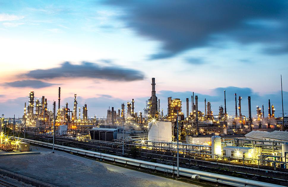 In this landscape shot, the sunrise is visible at Valero's Texas City refinery.