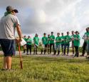 Interns grouped together preparing for a volunteer event.