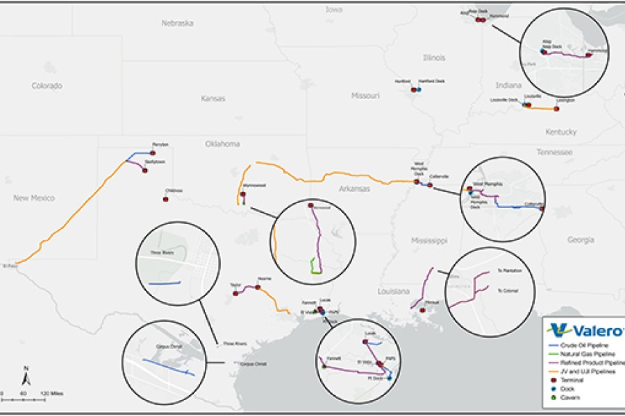 Valero Pipelines & Terminals Map